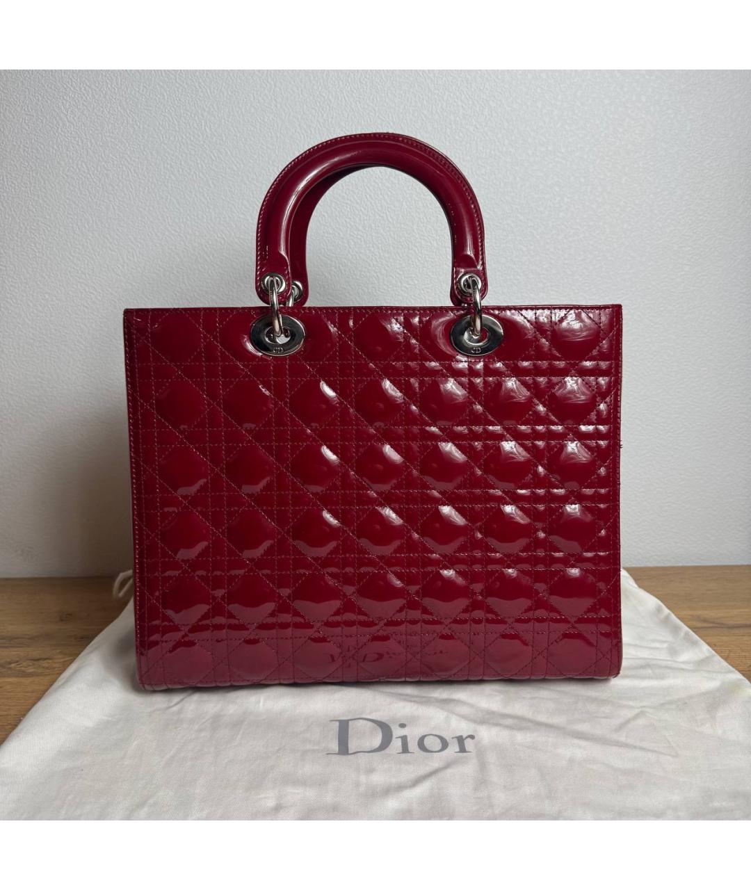 CHRISTIAN DIOR Бордовая кожаная сумка с короткими ручками, фото 3