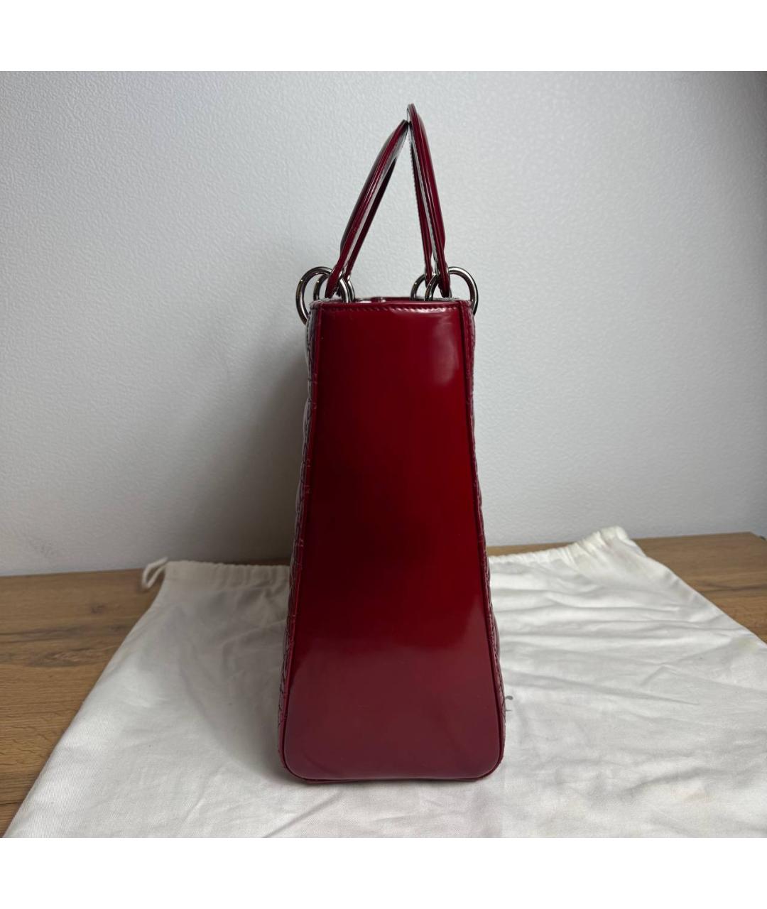 CHRISTIAN DIOR Бордовая кожаная сумка с короткими ручками, фото 7