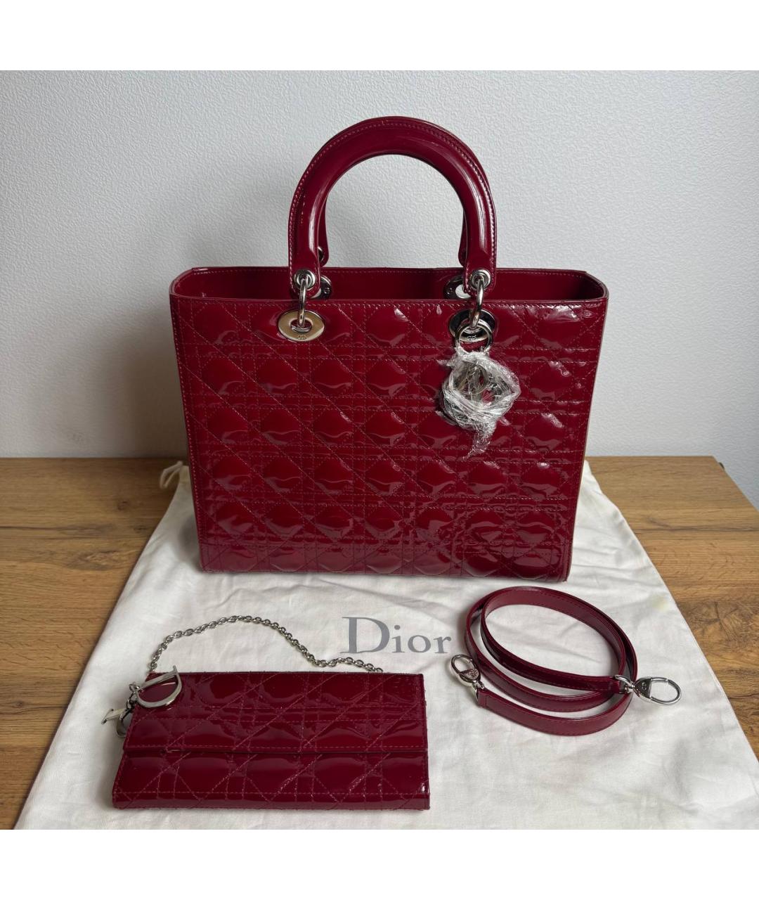 CHRISTIAN DIOR Бордовая кожаная сумка с короткими ручками, фото 2