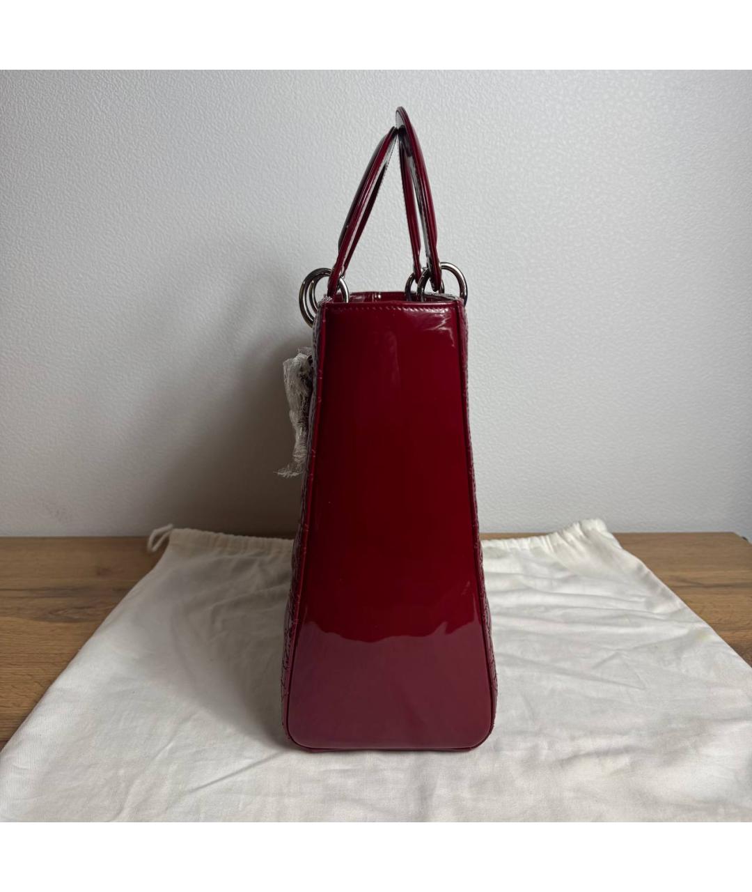 CHRISTIAN DIOR Бордовая кожаная сумка с короткими ручками, фото 8