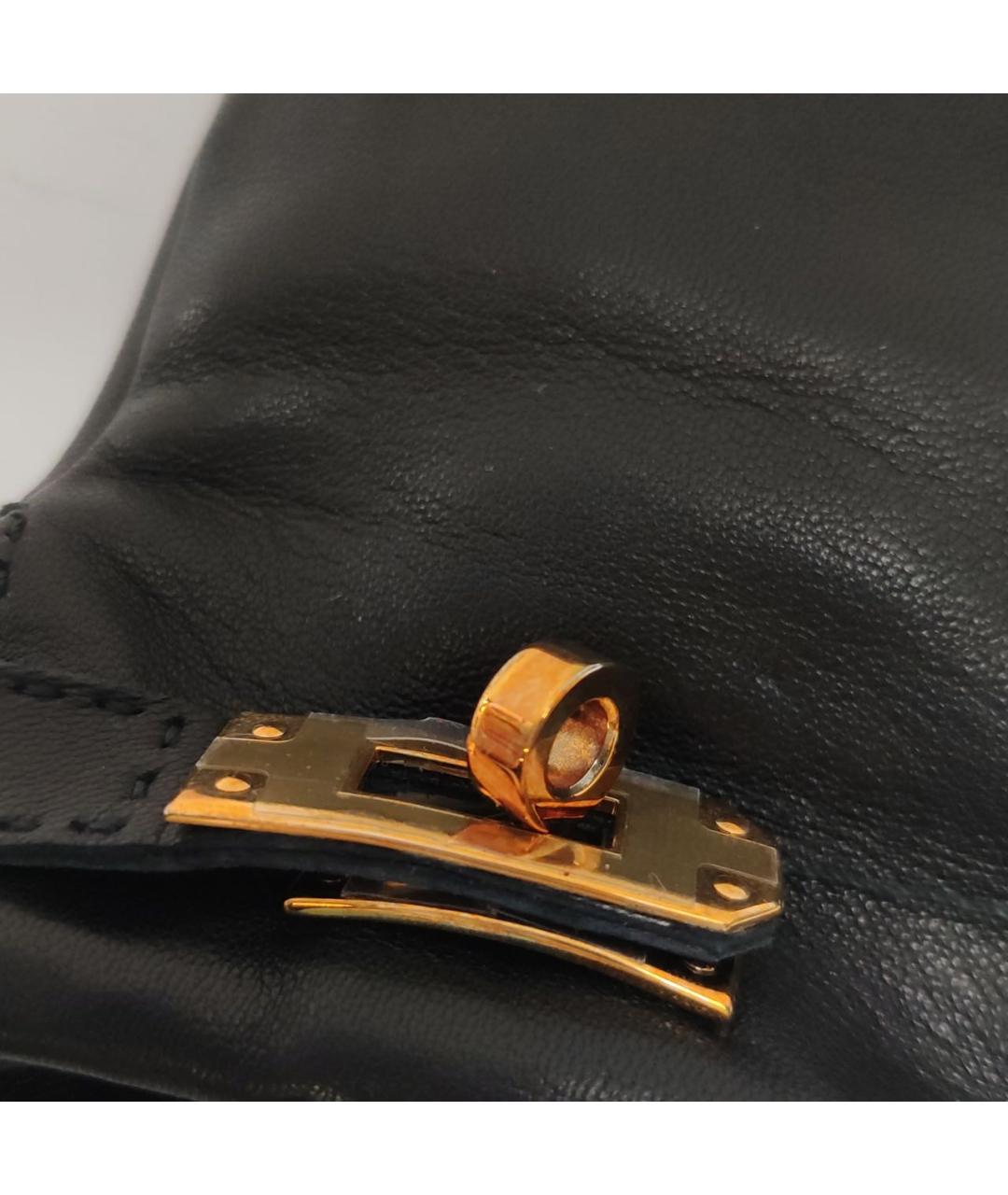 HERMES Черные кожаные перчатки, фото 3