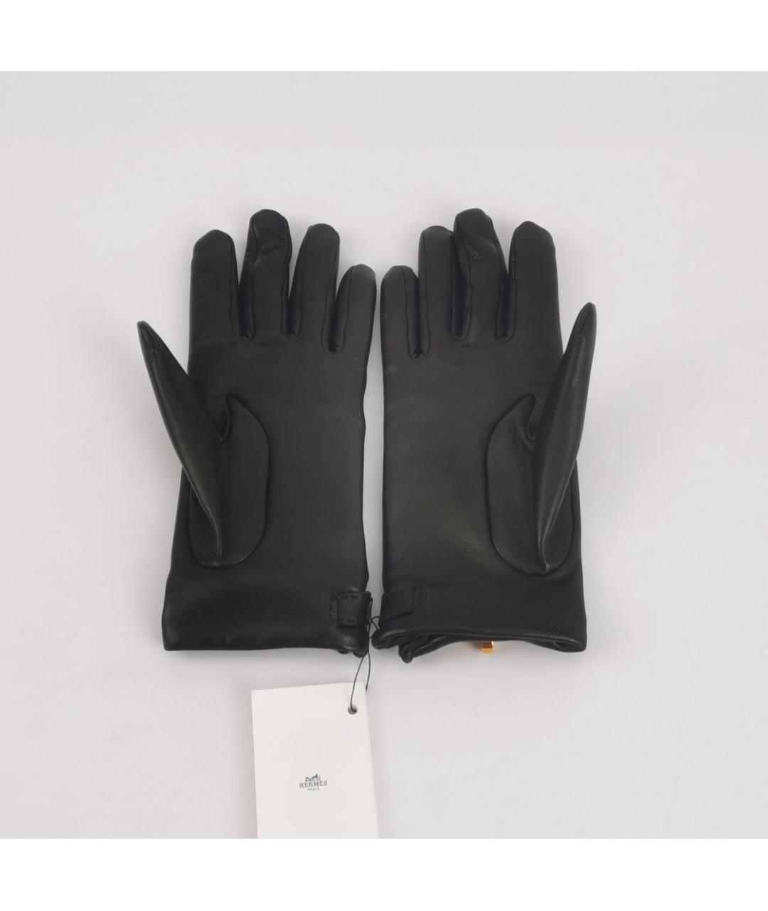 HERMES Черные кожаные перчатки, фото 2