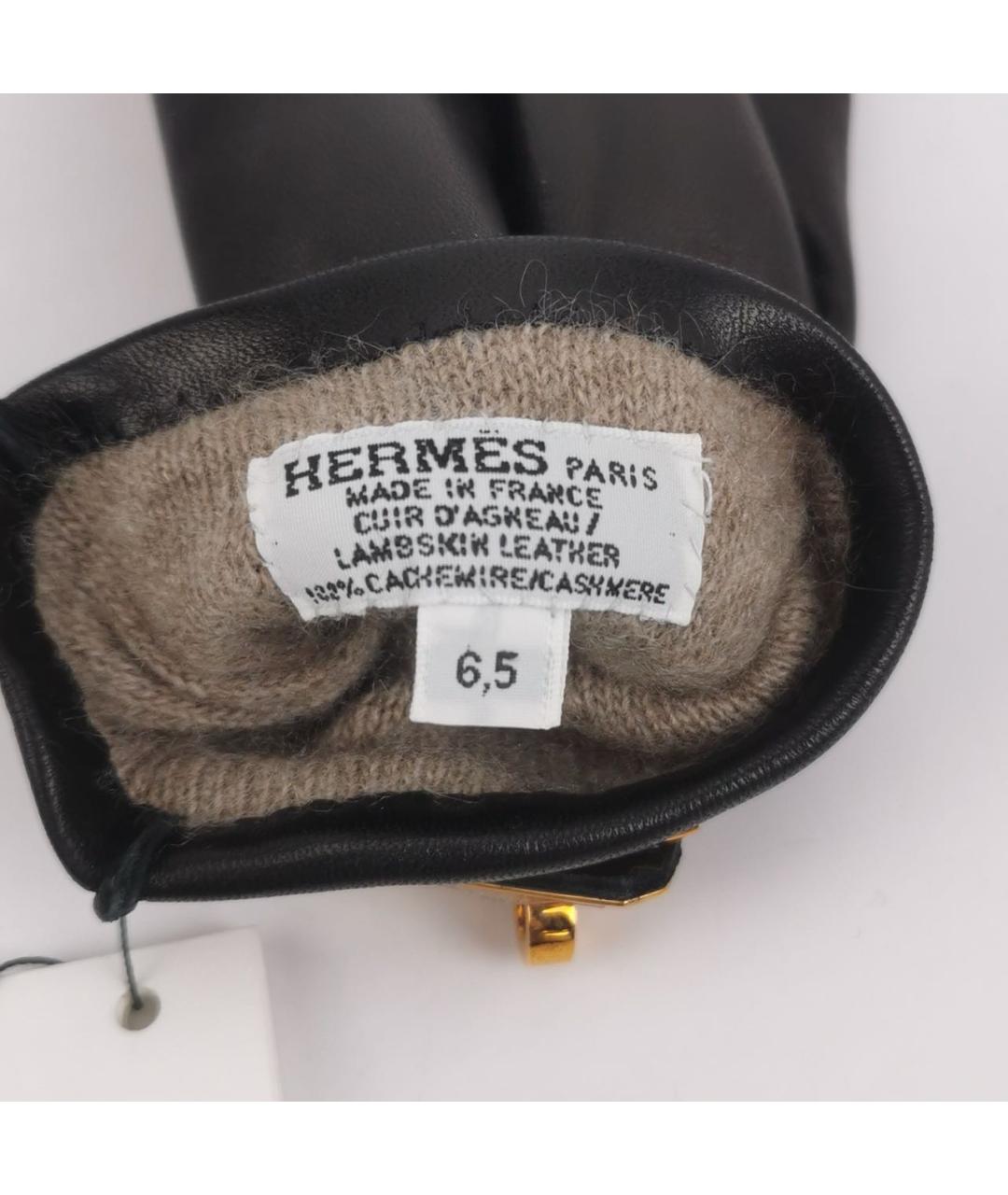 HERMES Черные кожаные перчатки, фото 5