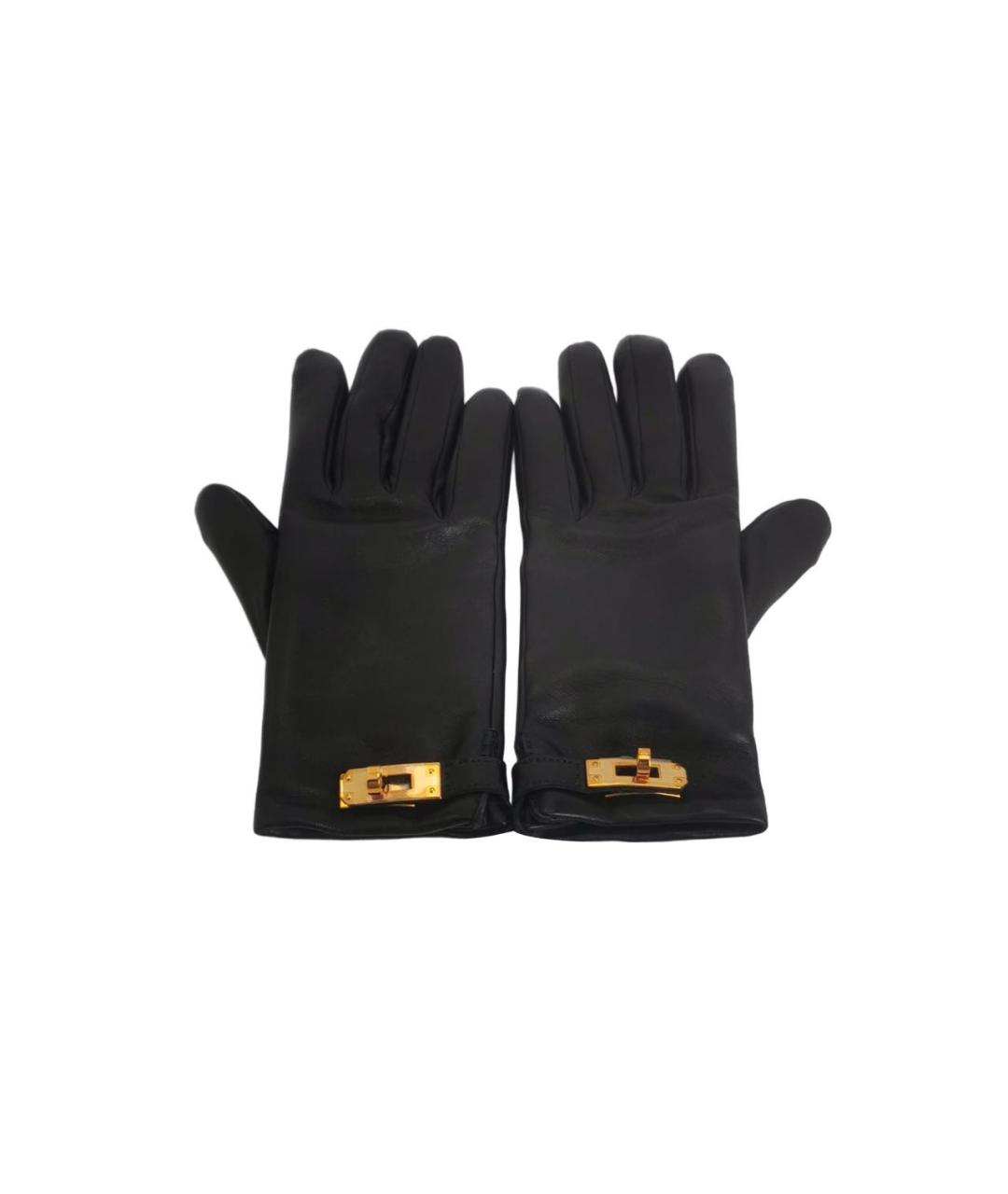 HERMES Черные кожаные перчатки, фото 1