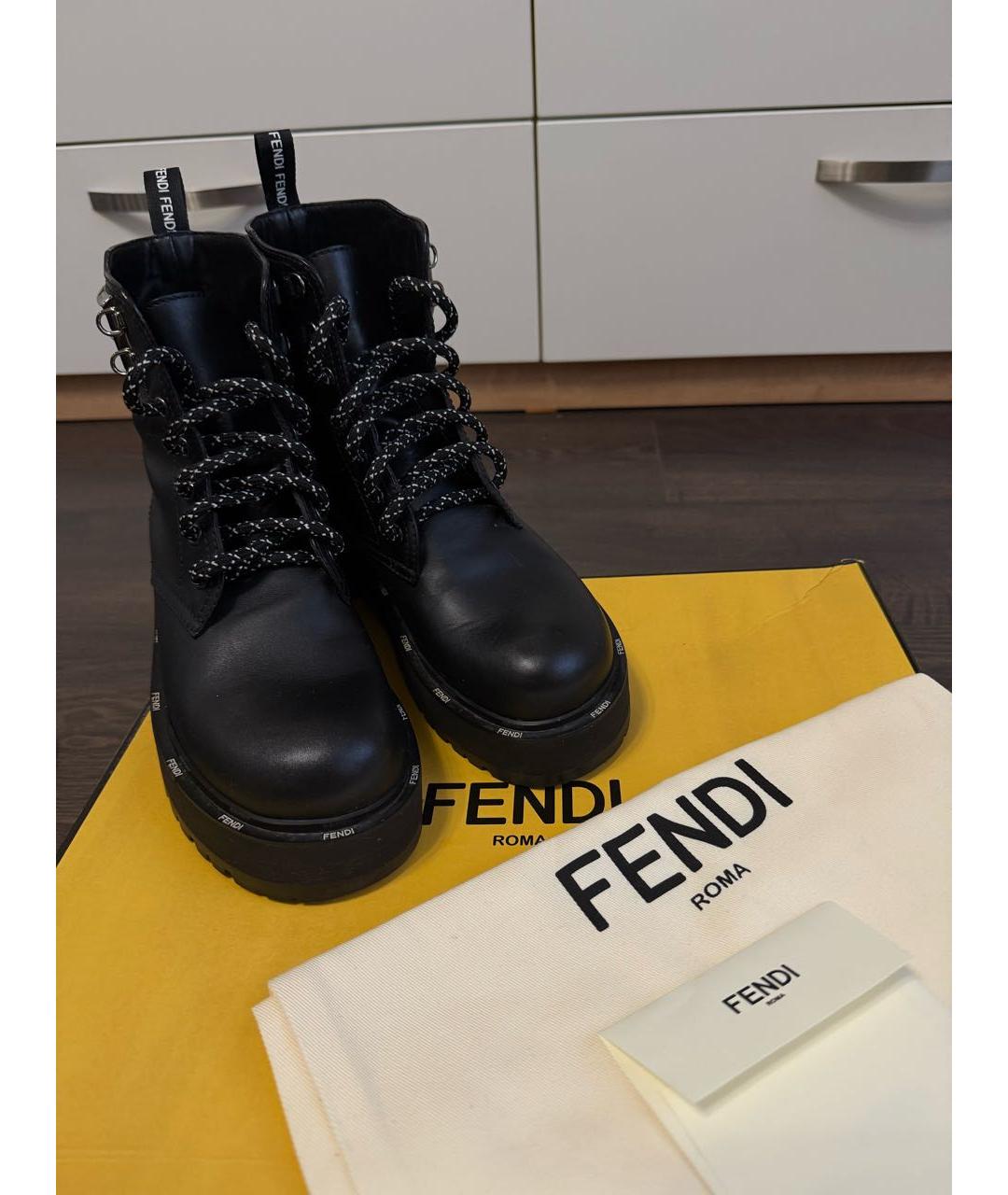 FENDI Черные кожаные ботинки, фото 4