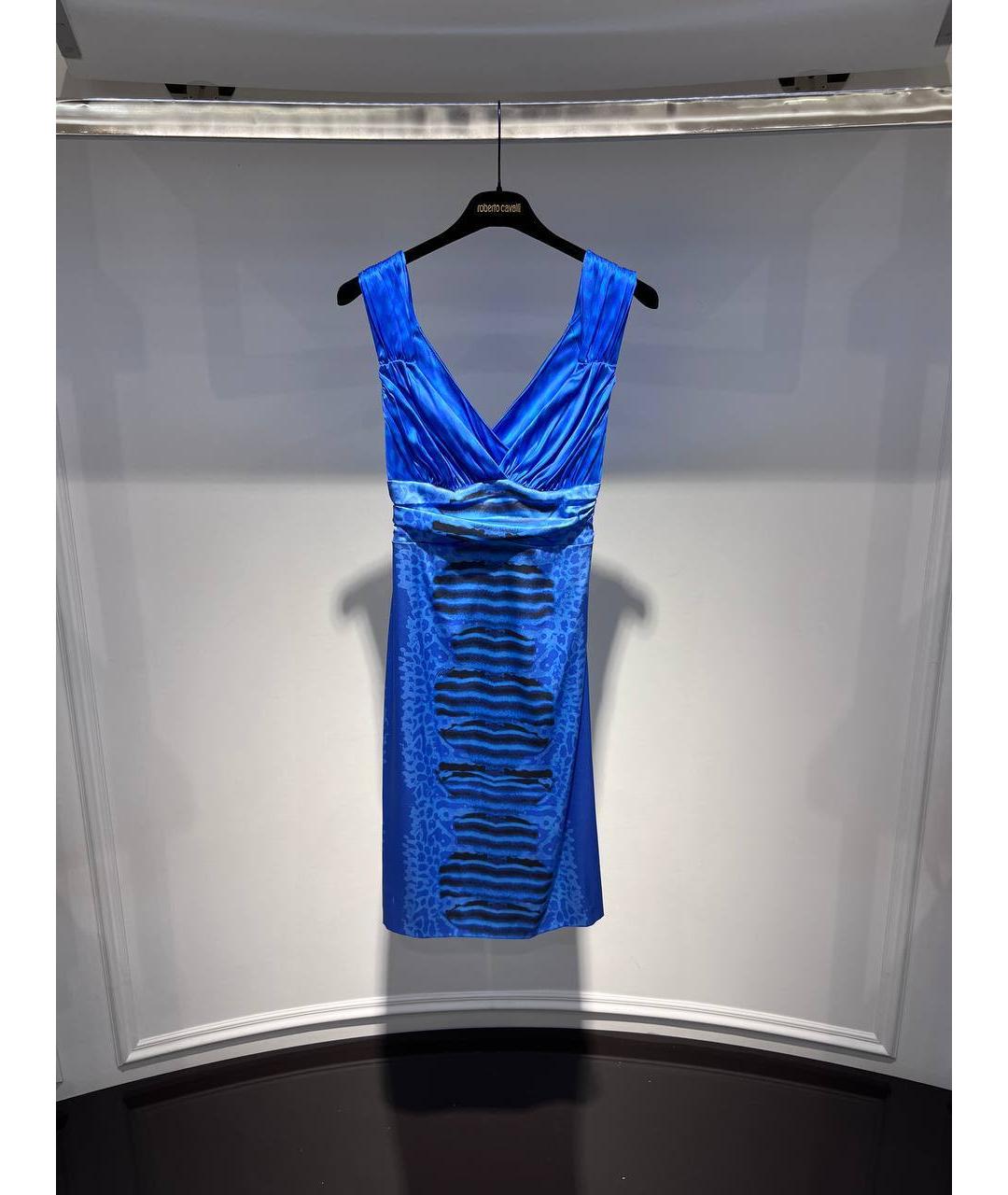 ROBERTO CAVALLI Синее шелковое коктейльное платье, фото 4