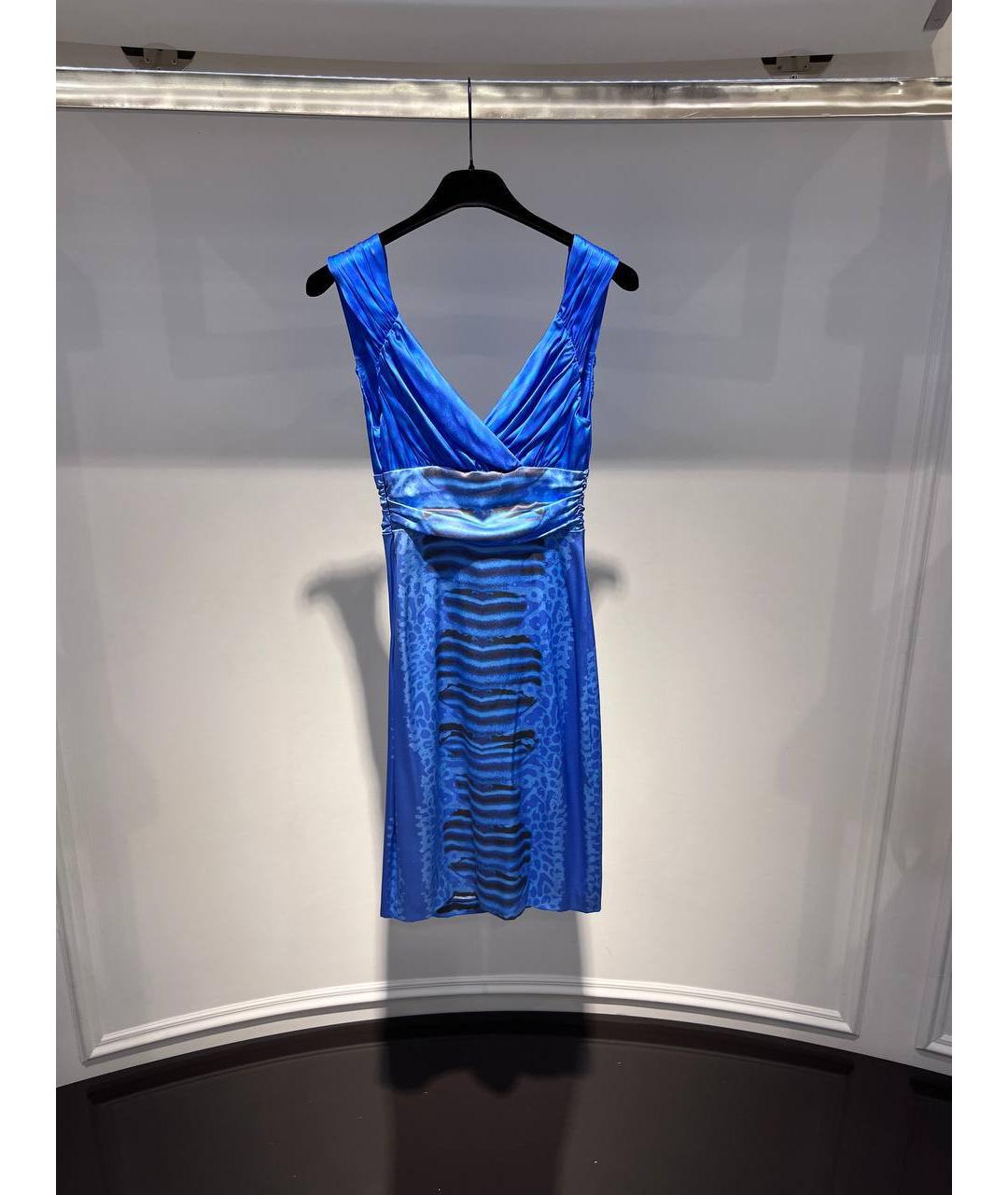 ROBERTO CAVALLI Синее шелковое коктейльное платье, фото 3