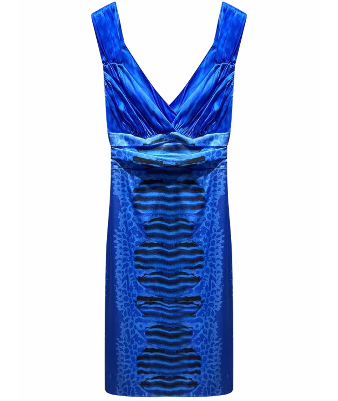 ROBERTO CAVALLI Синее шелковое коктейльное платье, фото 1