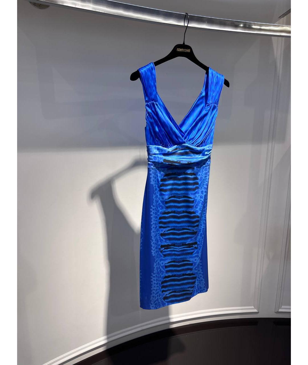 ROBERTO CAVALLI Синее шелковое коктейльное платье, фото 2