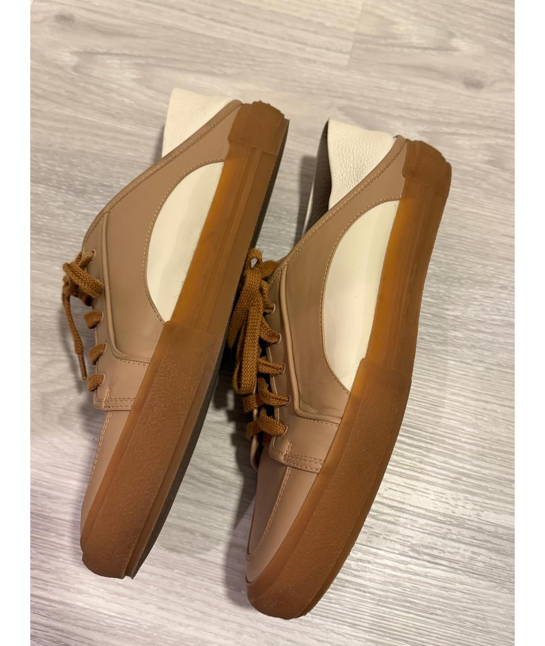 FENDI Бежевые кожаные низкие кроссовки / кеды, фото 6