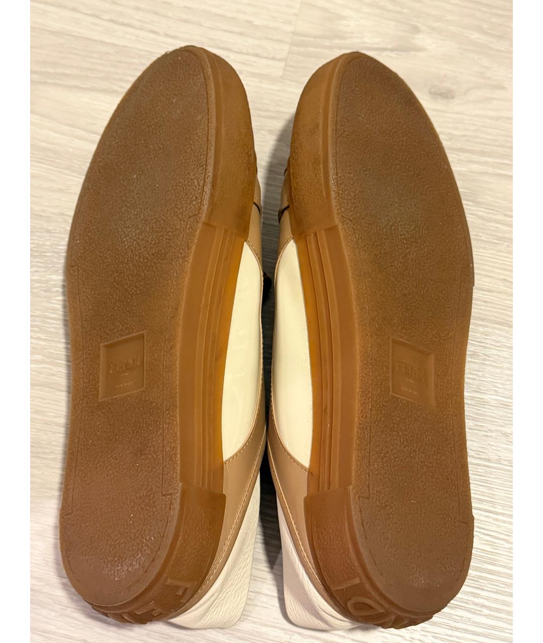 FENDI Бежевые кожаные низкие кроссовки / кеды, фото 5