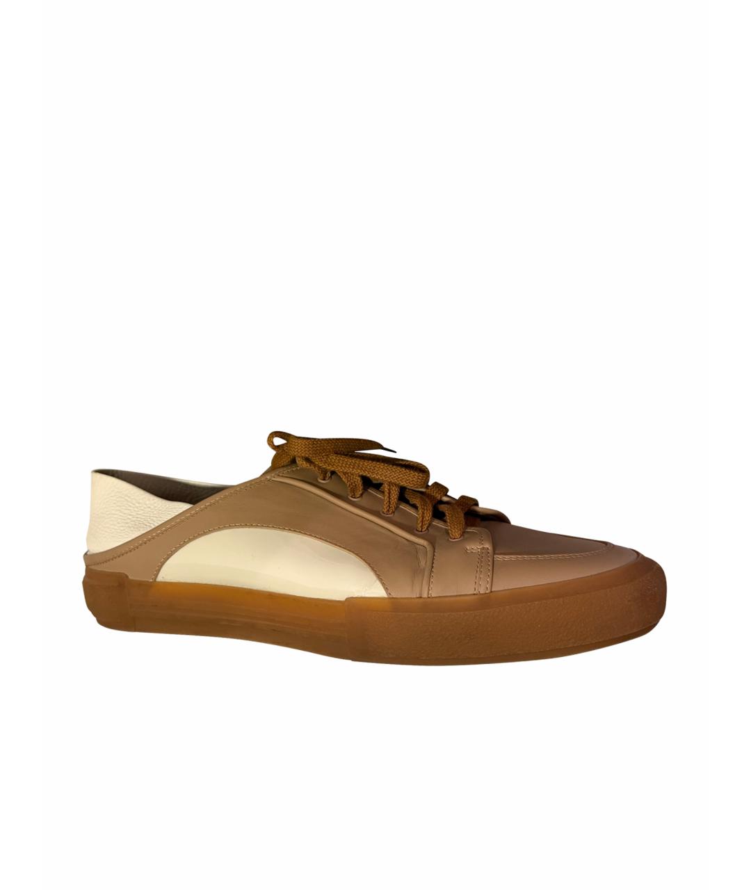 FENDI Бежевые кожаные низкие кроссовки / кеды, фото 1