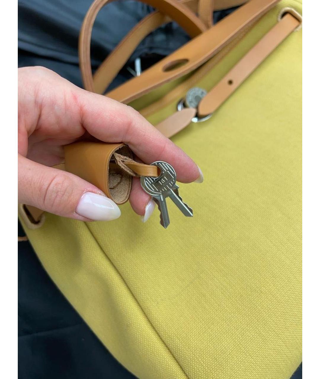 HERMES Горчичная тканевая сумка через плечо, фото 5