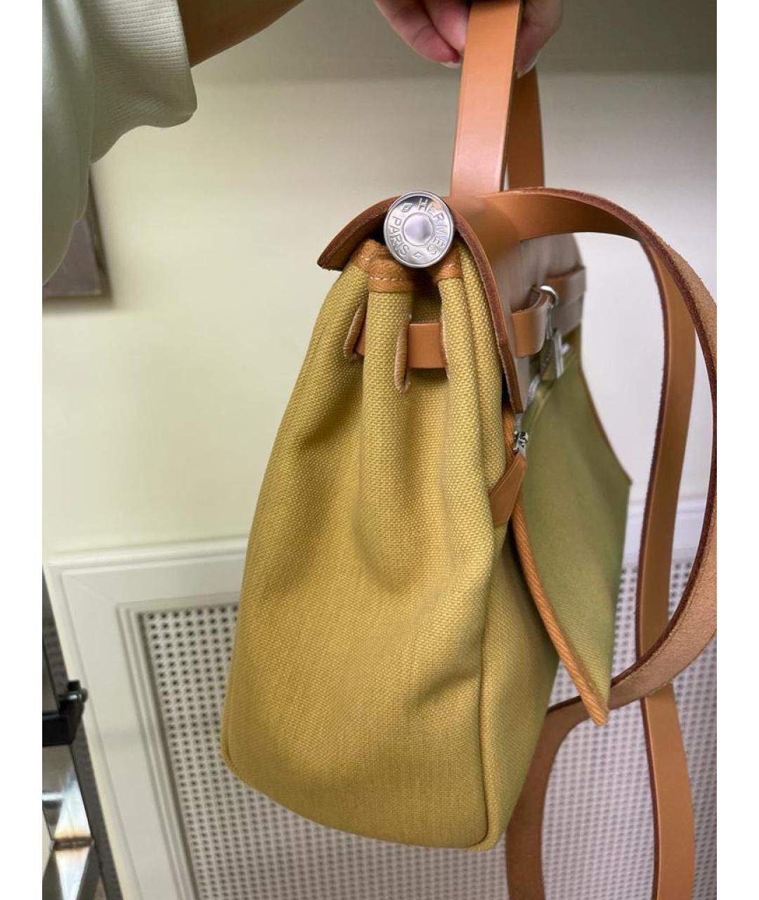 HERMES Горчичная тканевая сумка через плечо, фото 2