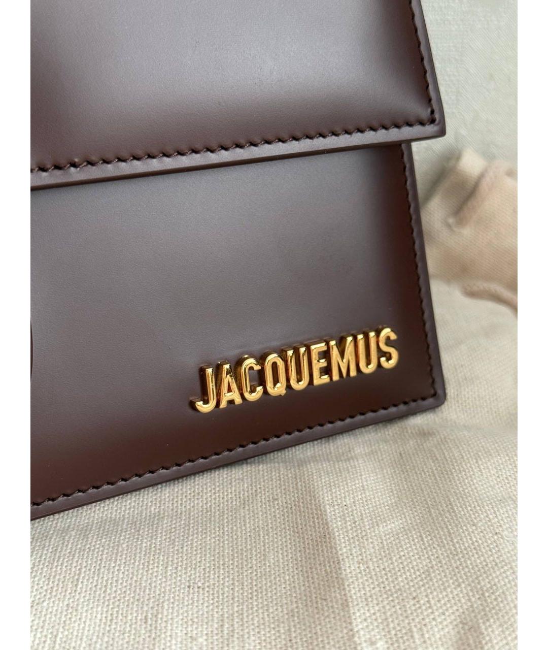 JACQUEMUS Коричневая кожаная сумка с короткими ручками, фото 3