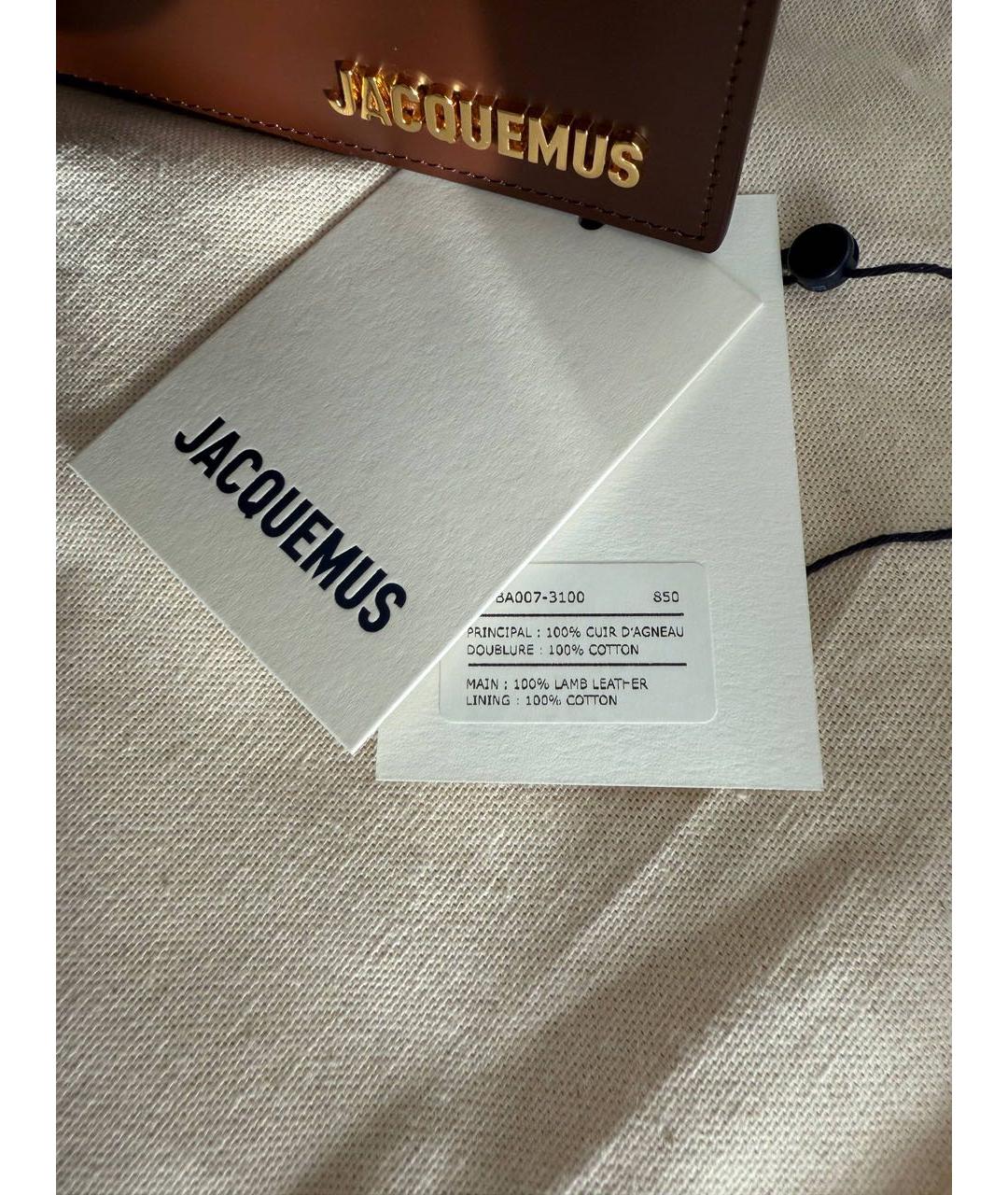 JACQUEMUS Коричневая кожаная сумка с короткими ручками, фото 6