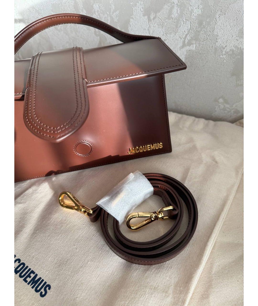 JACQUEMUS Коричневая кожаная сумка с короткими ручками, фото 5