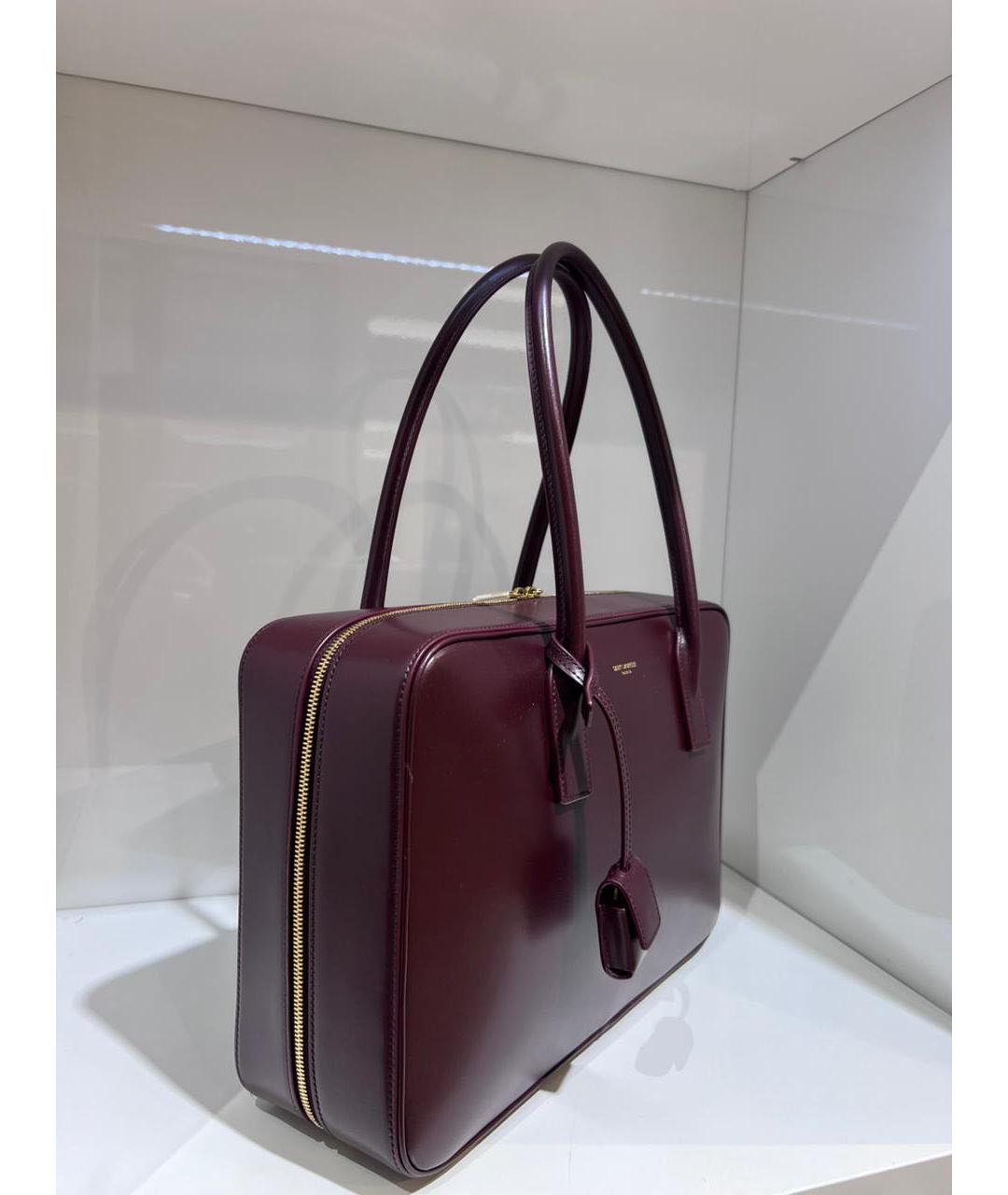 SAINT LAURENT Бордовая кожаная сумка с короткими ручками, фото 3