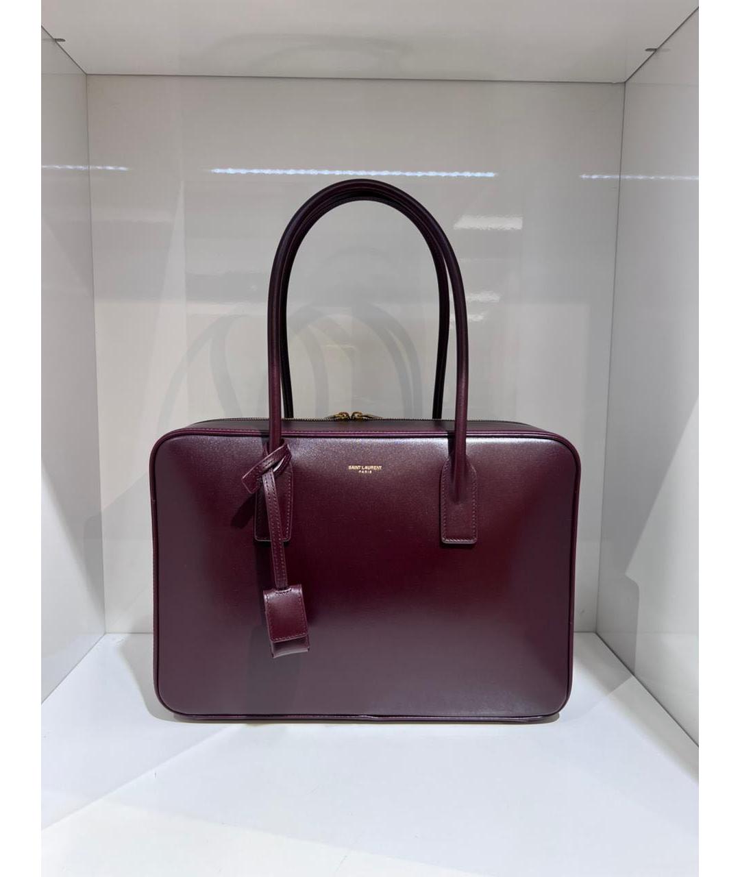 SAINT LAURENT Бордовая кожаная сумка с короткими ручками, фото 2