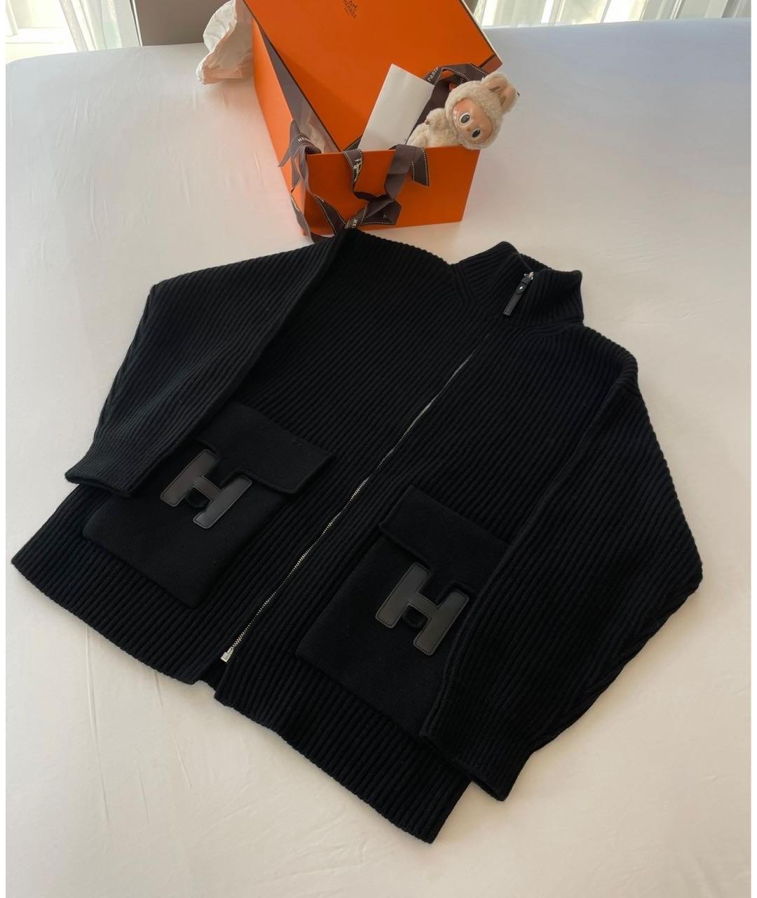 HERMES Черный шерстяной кардиган, фото 2