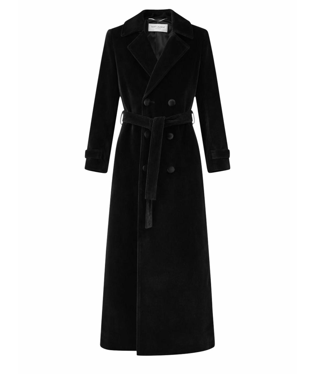 SAINT LAURENT Черное бархатное пальто, фото 1