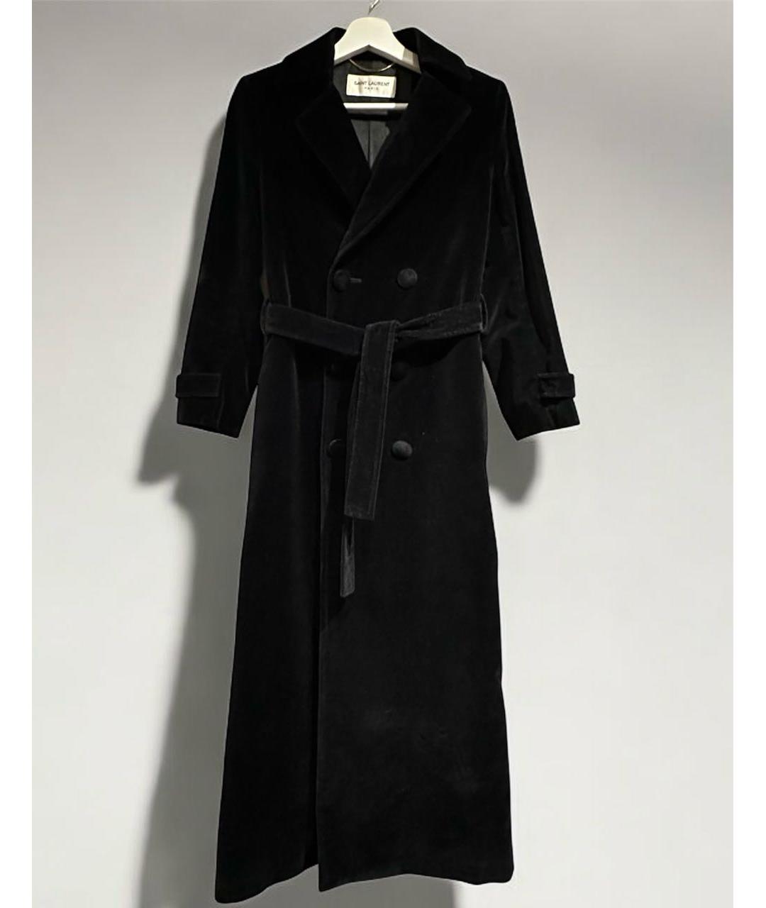 SAINT LAURENT Черное бархатное пальто, фото 2