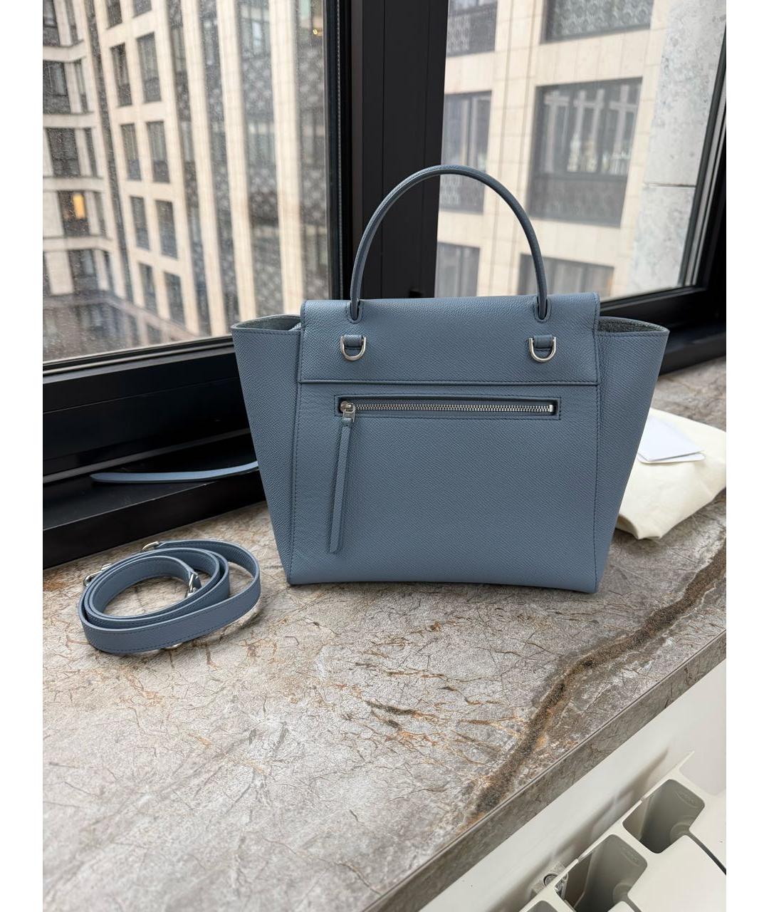 CELINE Голубая кожаная сумка с короткими ручками, фото 3