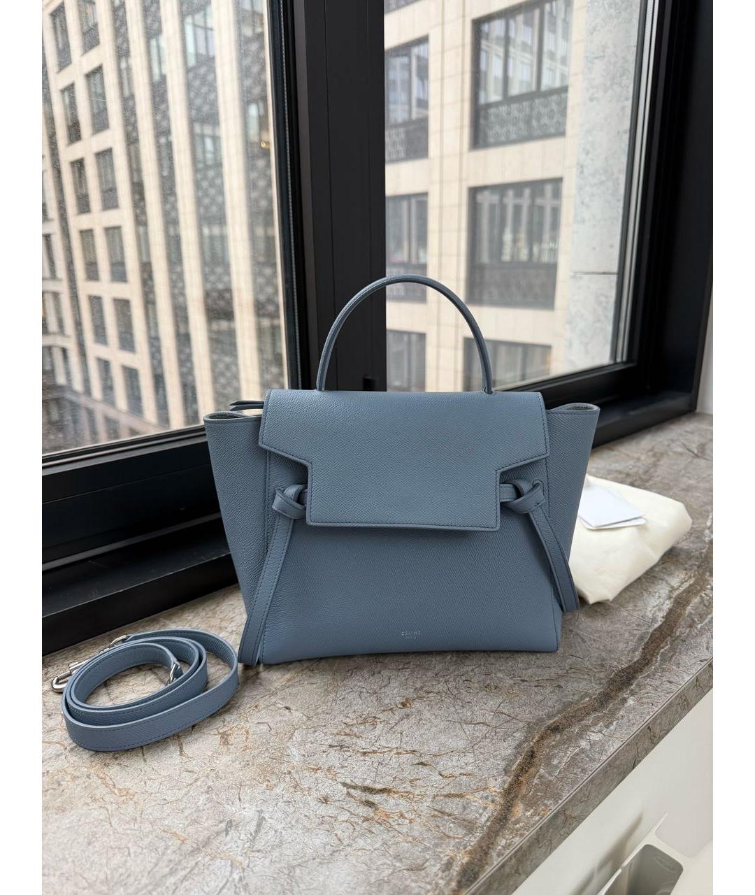 CELINE Голубая кожаная сумка с короткими ручками, фото 8