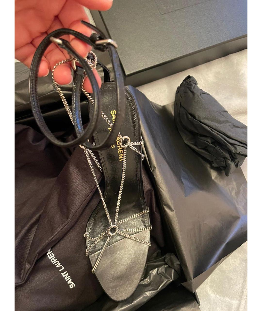 SAINT LAURENT Черные кожаные босоножки, фото 2