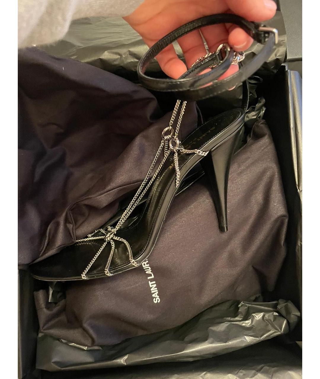 SAINT LAURENT Черные кожаные босоножки, фото 3