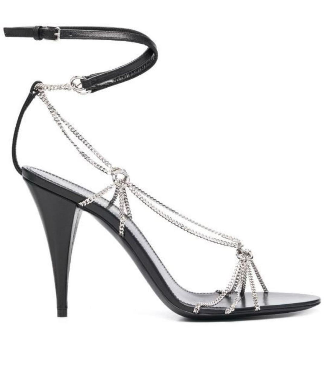 SAINT LAURENT Черные кожаные босоножки, фото 1