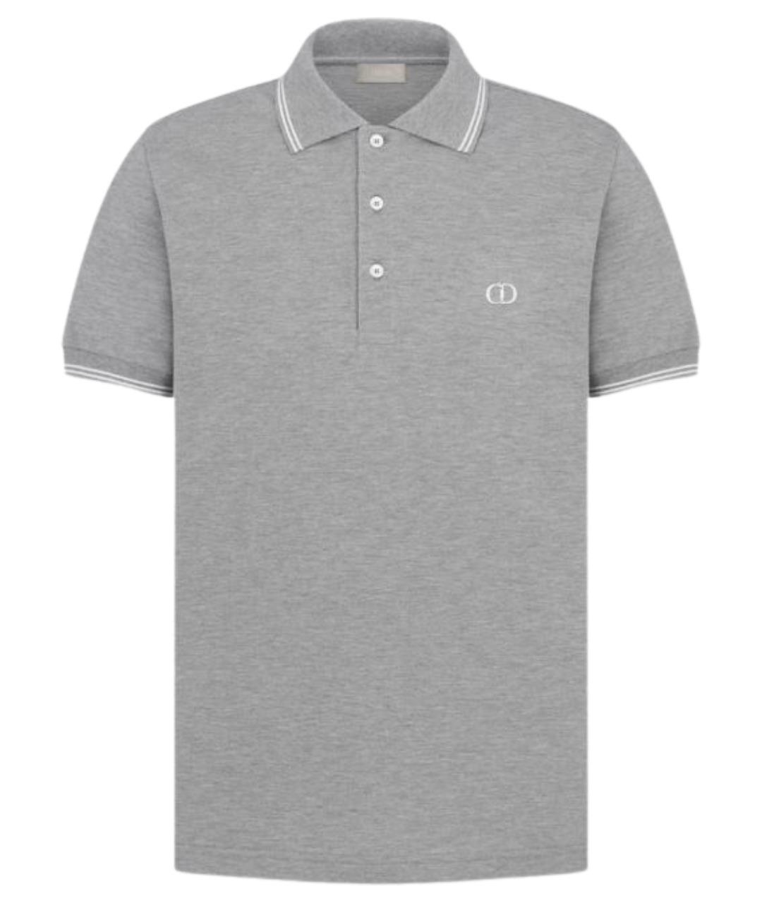 CHRISTIAN DIOR Серое хлопковое поло с коротким рукавом, фото 2