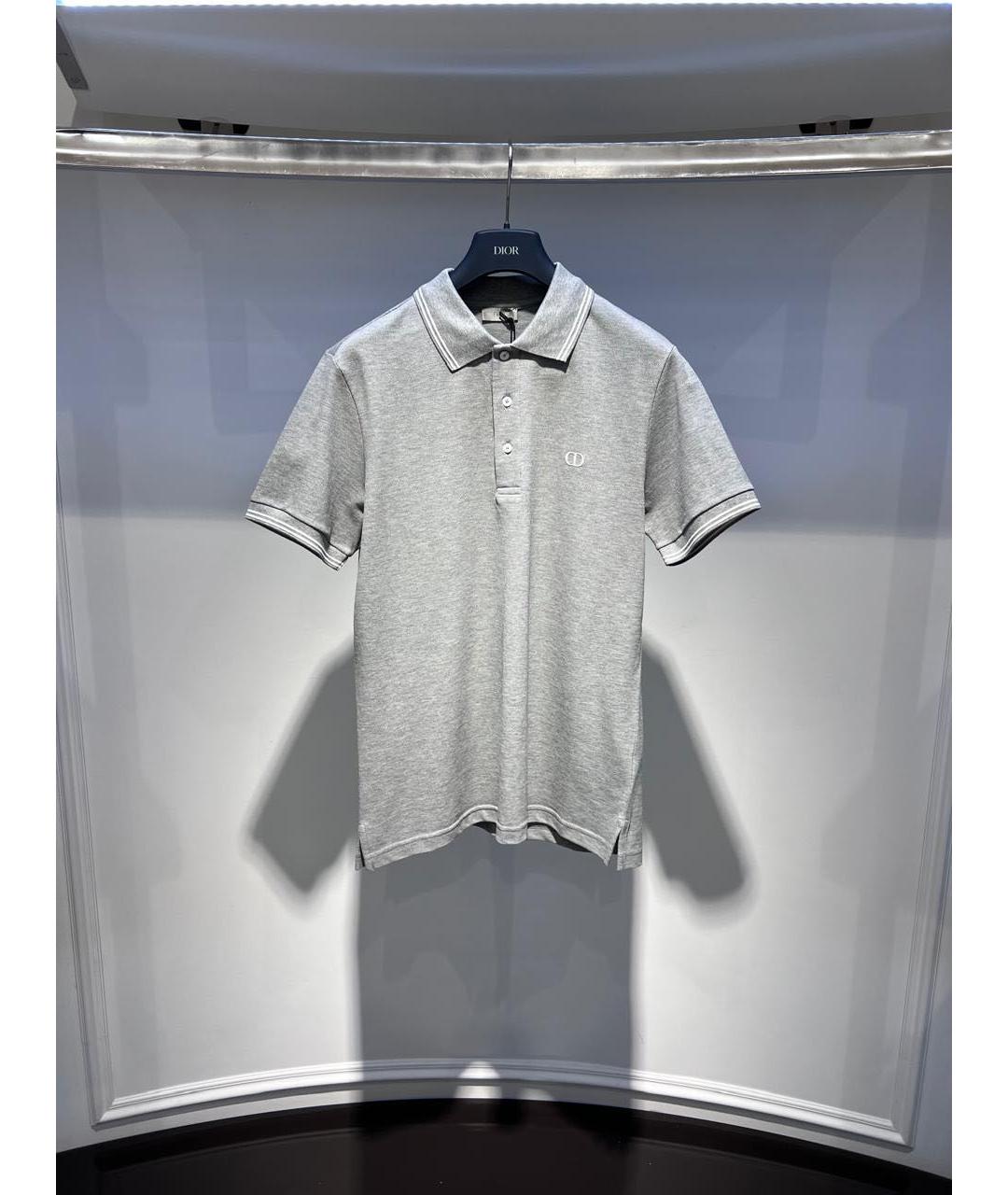CHRISTIAN DIOR Серое хлопковое поло с коротким рукавом, фото 3