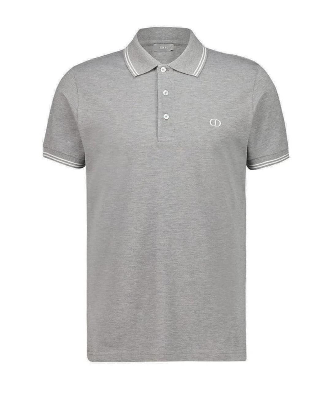 CHRISTIAN DIOR Серое хлопковое поло с коротким рукавом, фото 1