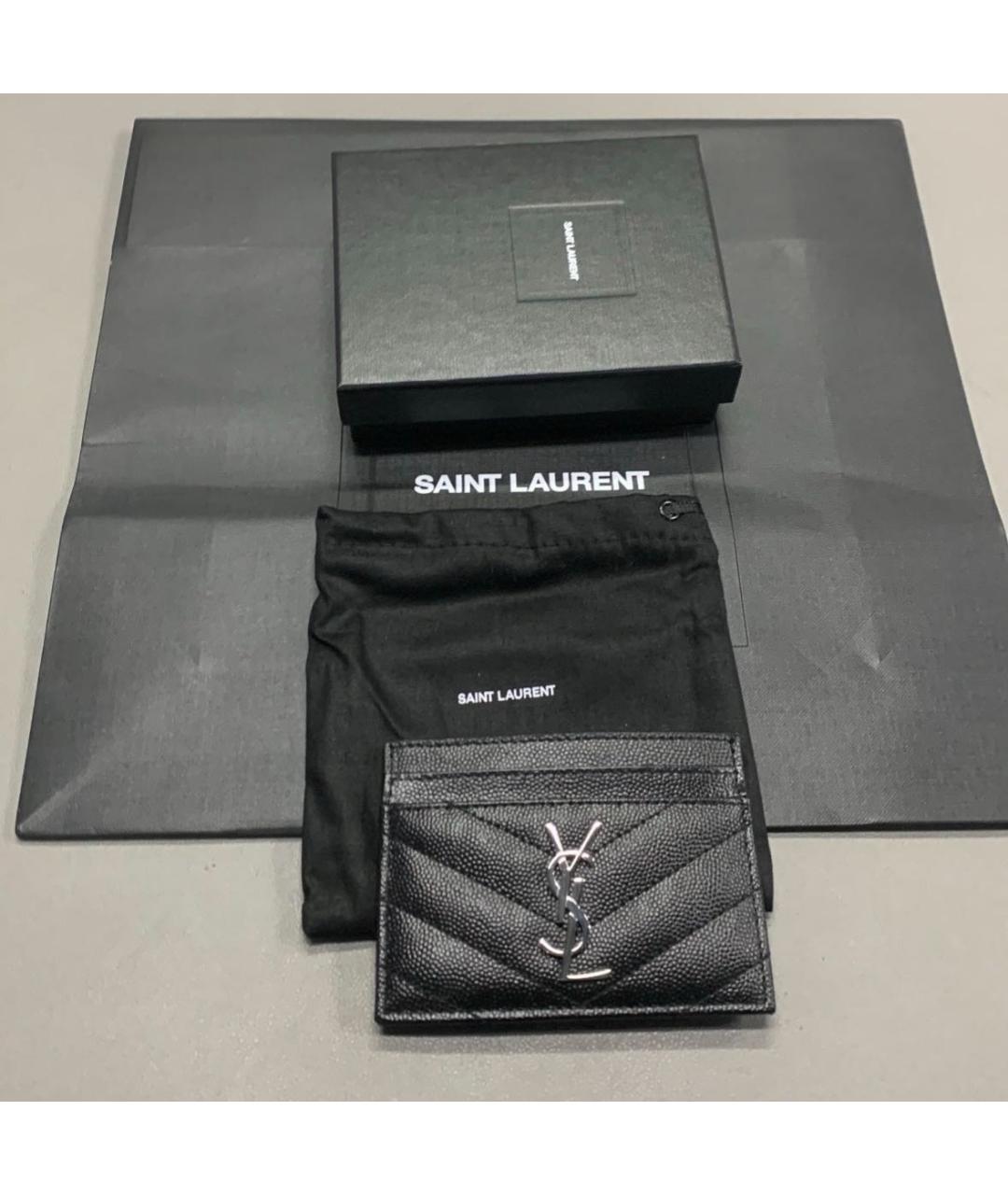 SAINT LAURENT Черный кожаный кардхолдер, фото 2