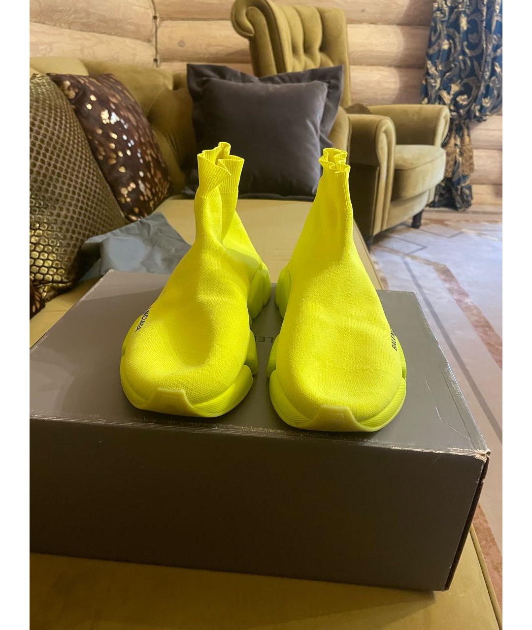 BALENCIAGA Желтые текстильные высокие кроссовки / кеды, фото 2