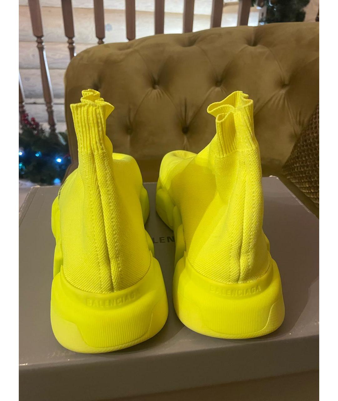 BALENCIAGA Желтые текстильные высокие кроссовки / кеды, фото 4