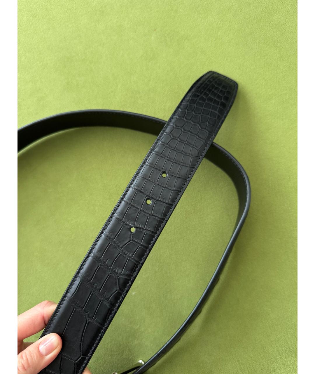 STEFANO RICCI Черный ремень из экзотической кожи, фото 4