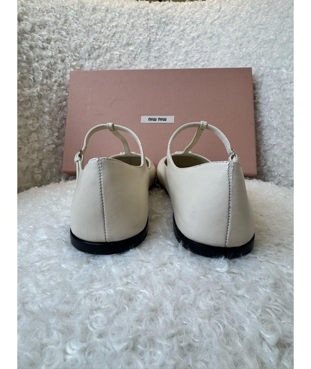 MIU MIU Бежевые кожаные балетки, фото 4