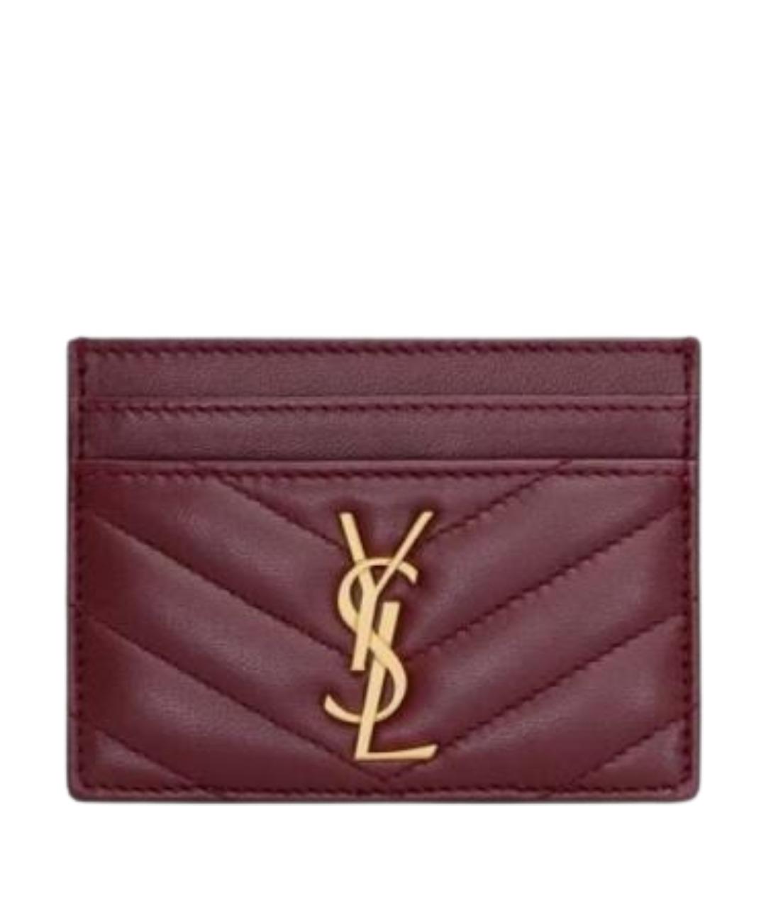 SAINT LAURENT Бордовый кожаный кардхолдер, фото 1
