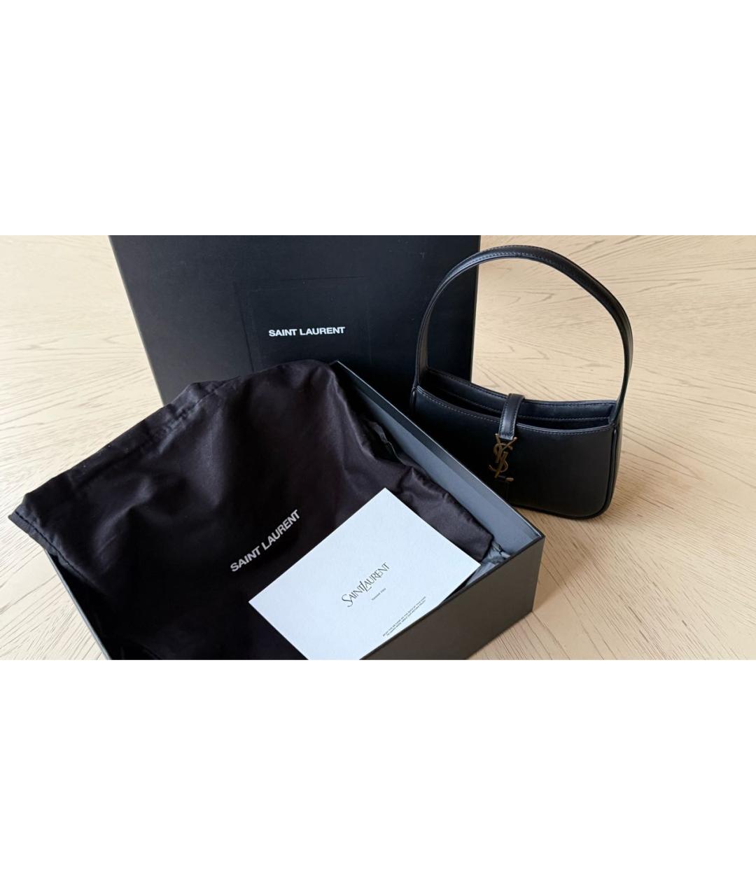 SAINT LAURENT Черная кожаная сумка с короткими ручками, фото 5