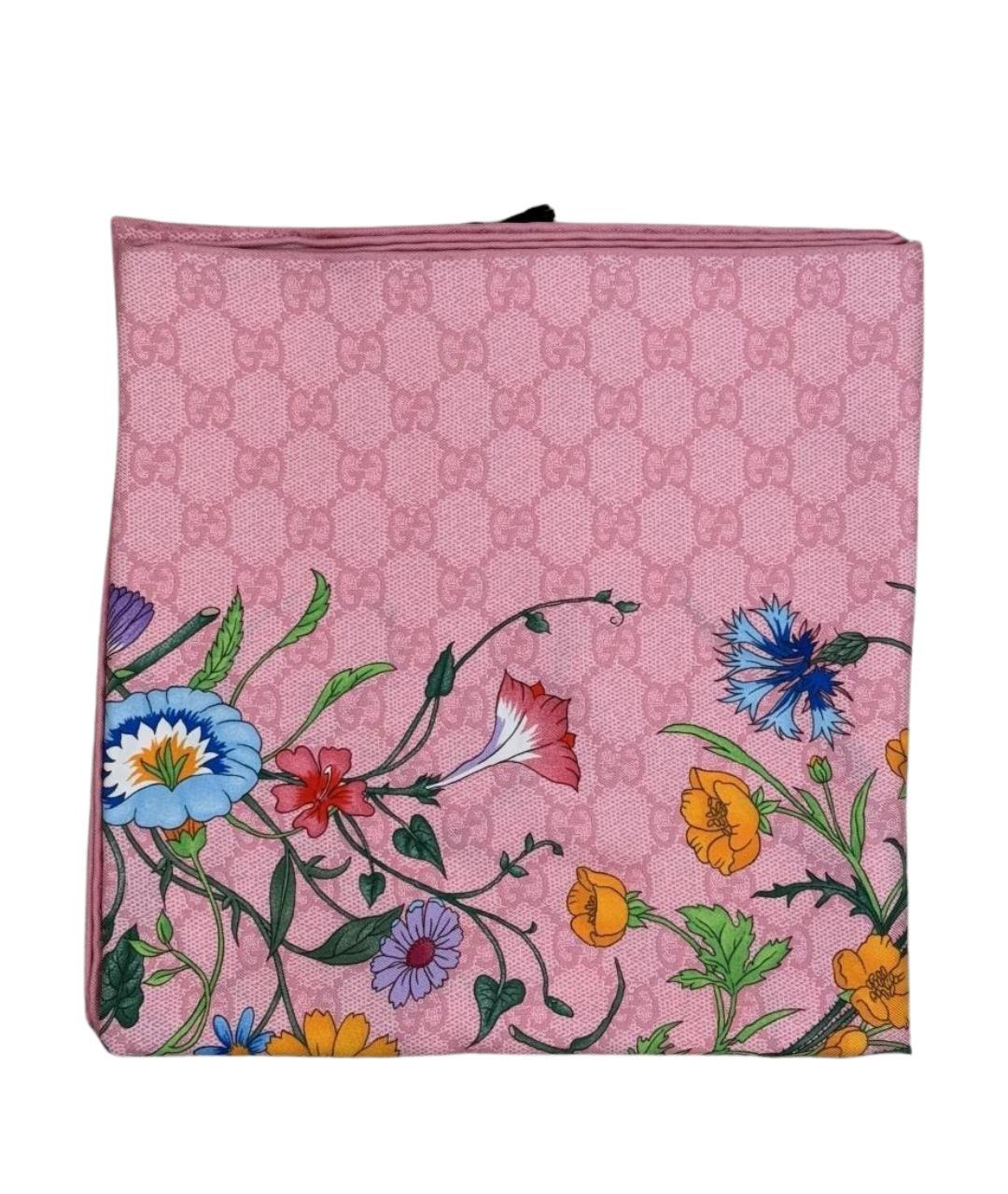 GUCCI Розовый шелковый платок, фото 1