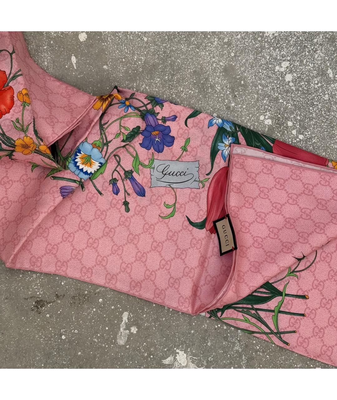 GUCCI Розовый шелковый платок, фото 9