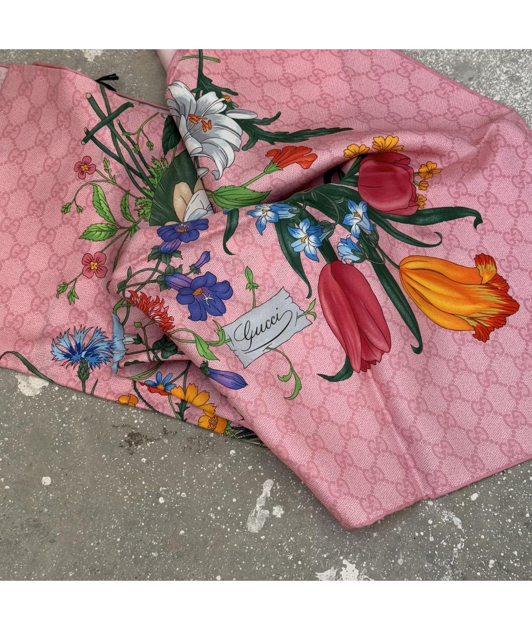 GUCCI Розовый шелковый платок, фото 7