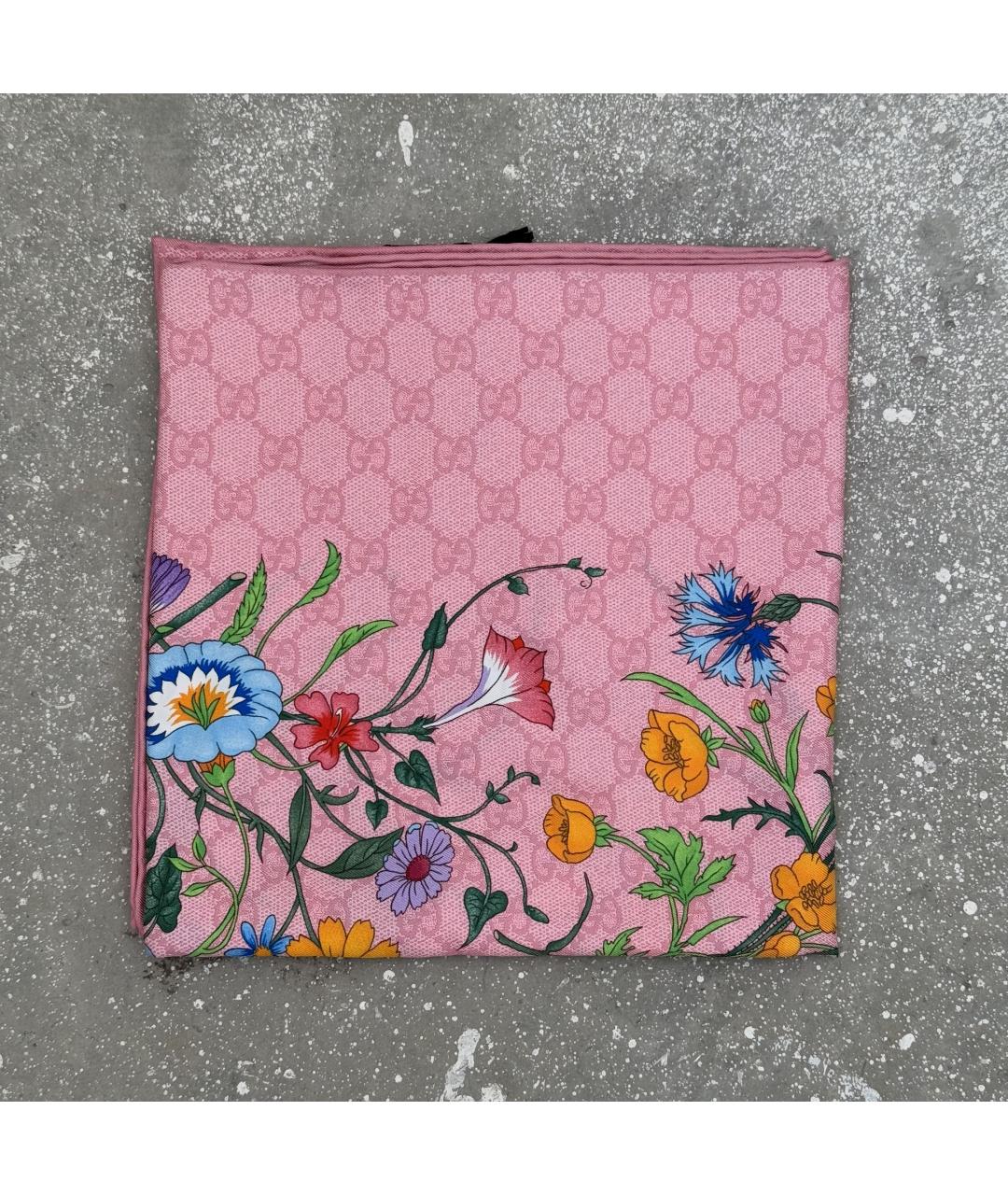 GUCCI Розовый шелковый платок, фото 10