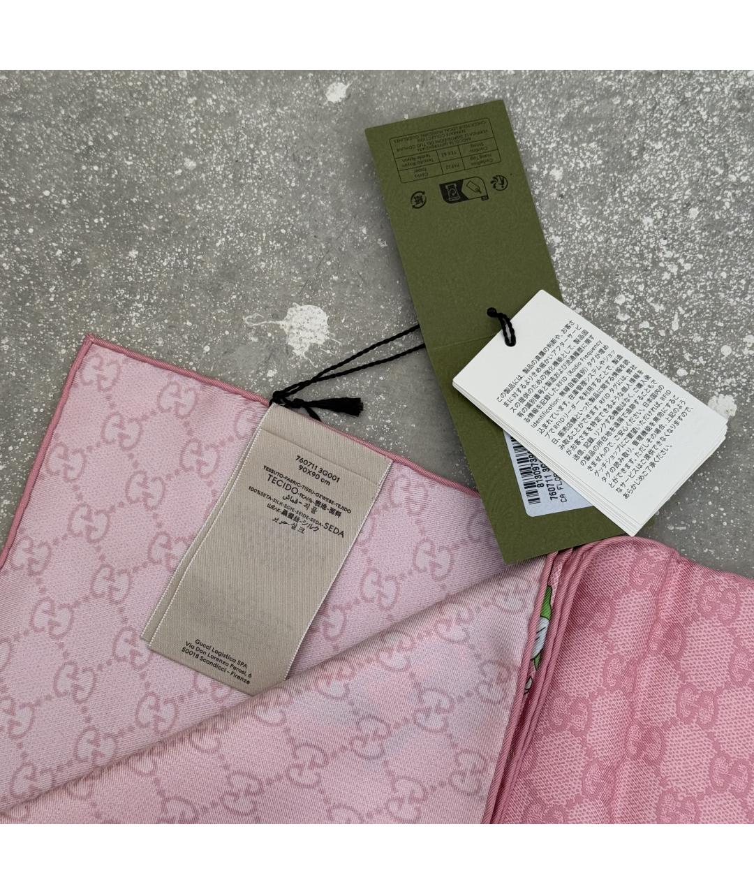 GUCCI Розовый шелковый платок, фото 5