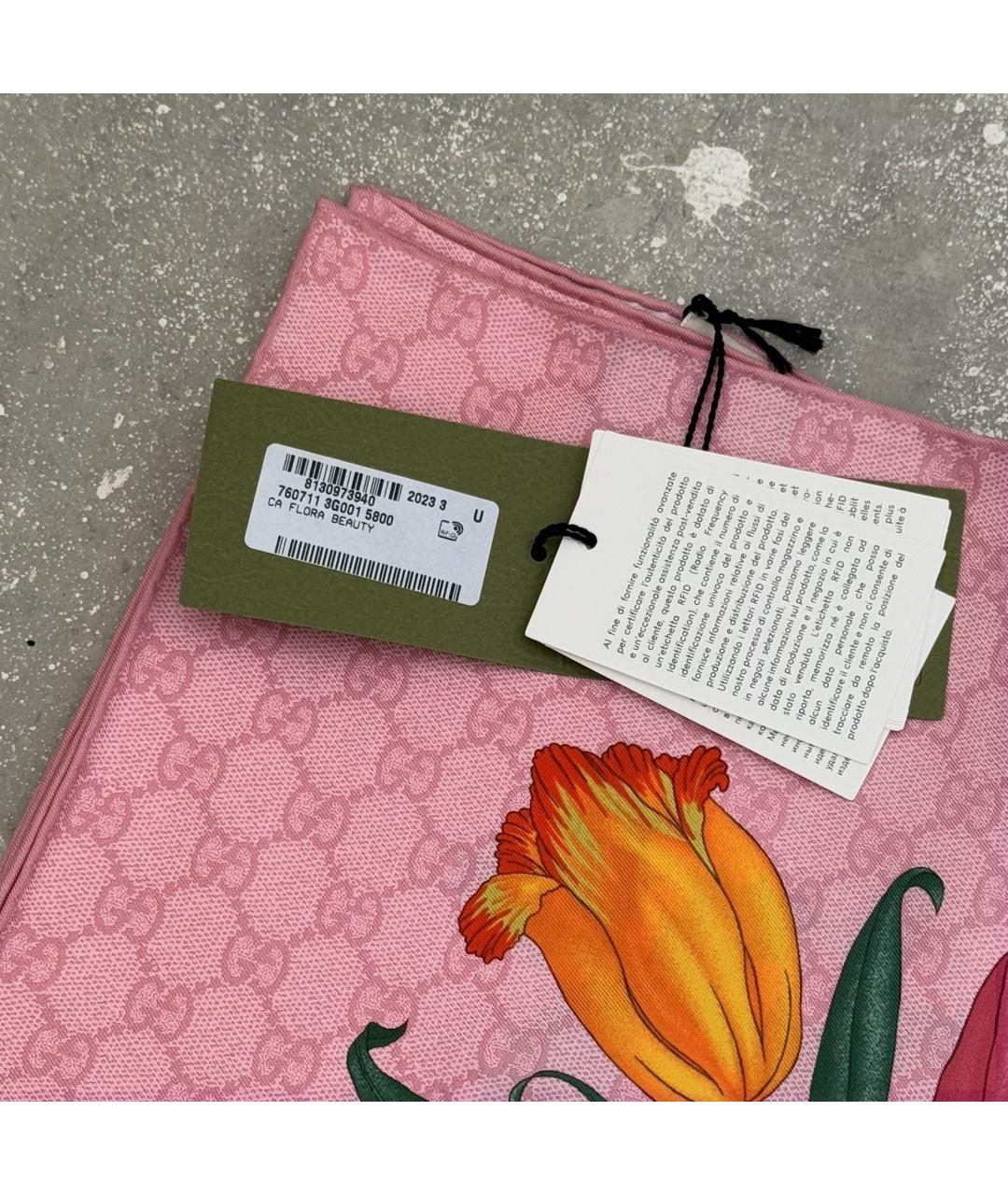 GUCCI Розовый шелковый платок, фото 3