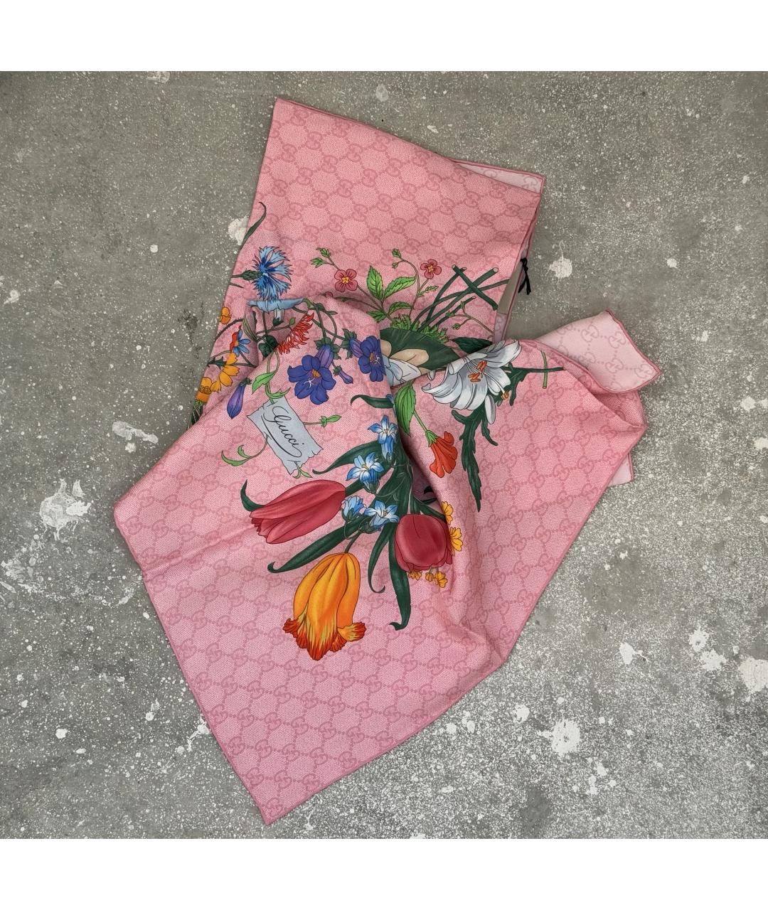 GUCCI Розовый шелковый платок, фото 6