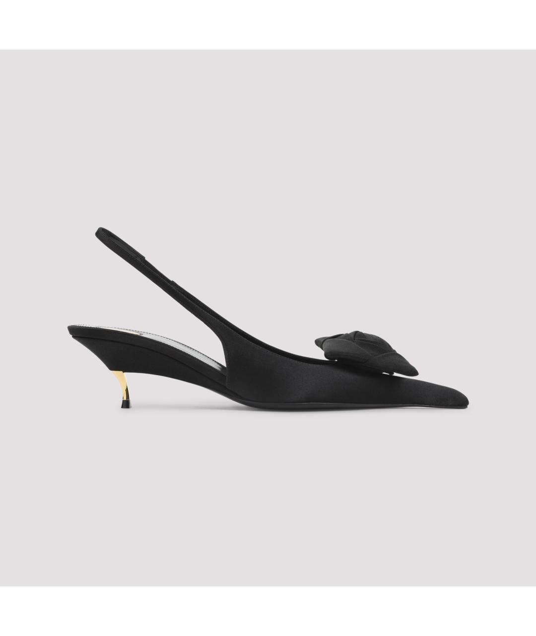 SAINT LAURENT Черные кожаные лодочки на низком каблуке, фото 2