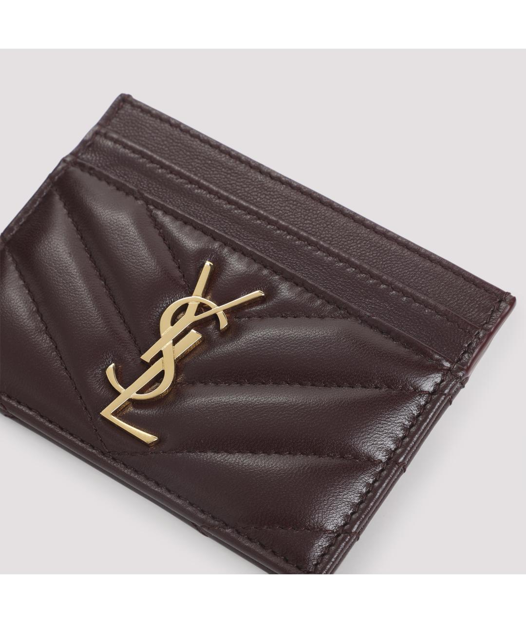 SAINT LAURENT Коричневый кожаный кардхолдер, фото 4